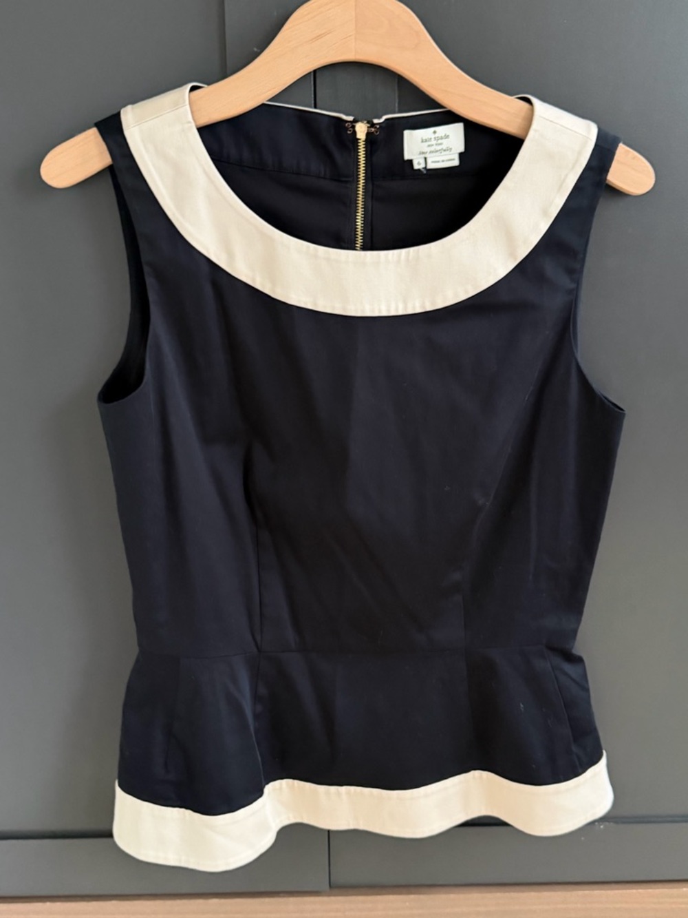 Kate Spade | Black and Tan Sleeveless Peplum Top | 6
